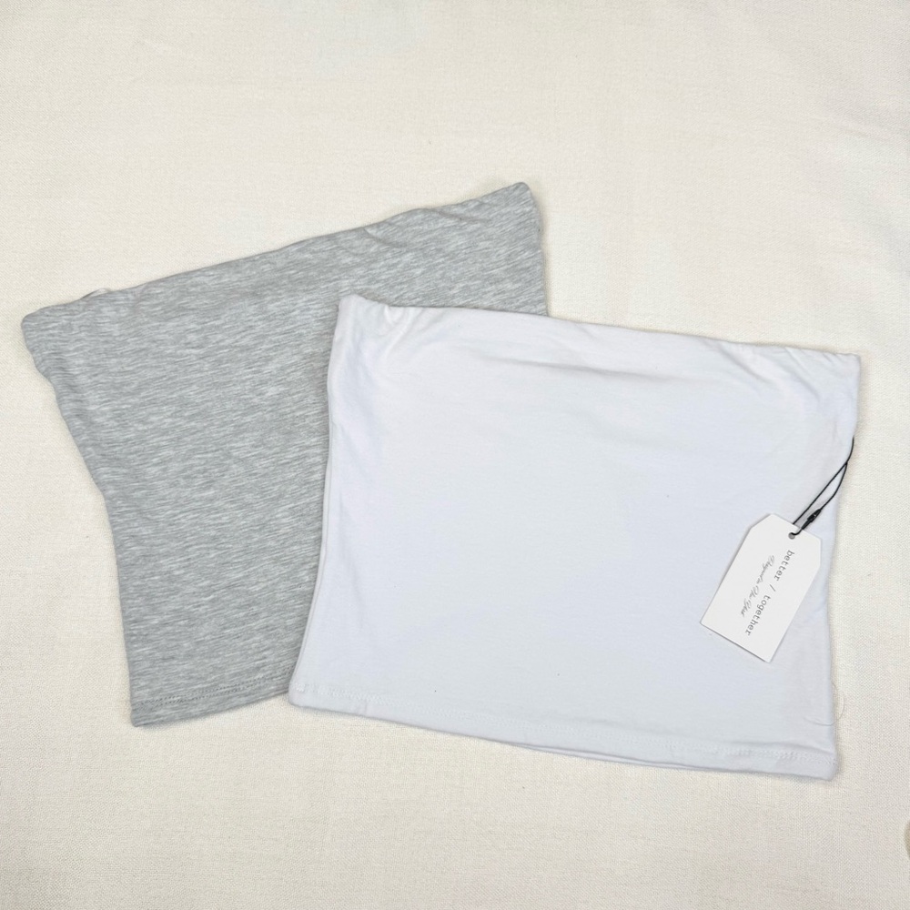 Better Together Tube Top Bandeau Set Womens Size L White & Gray 2-Pack